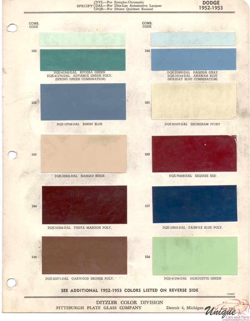 1952 Dodge Paint Charts PPG 1